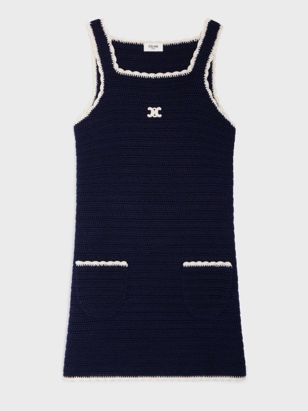 CELINE Mini Dress In Crocheted  Cotton Navy /Ecru - Summer 2026 - Small - NWOT